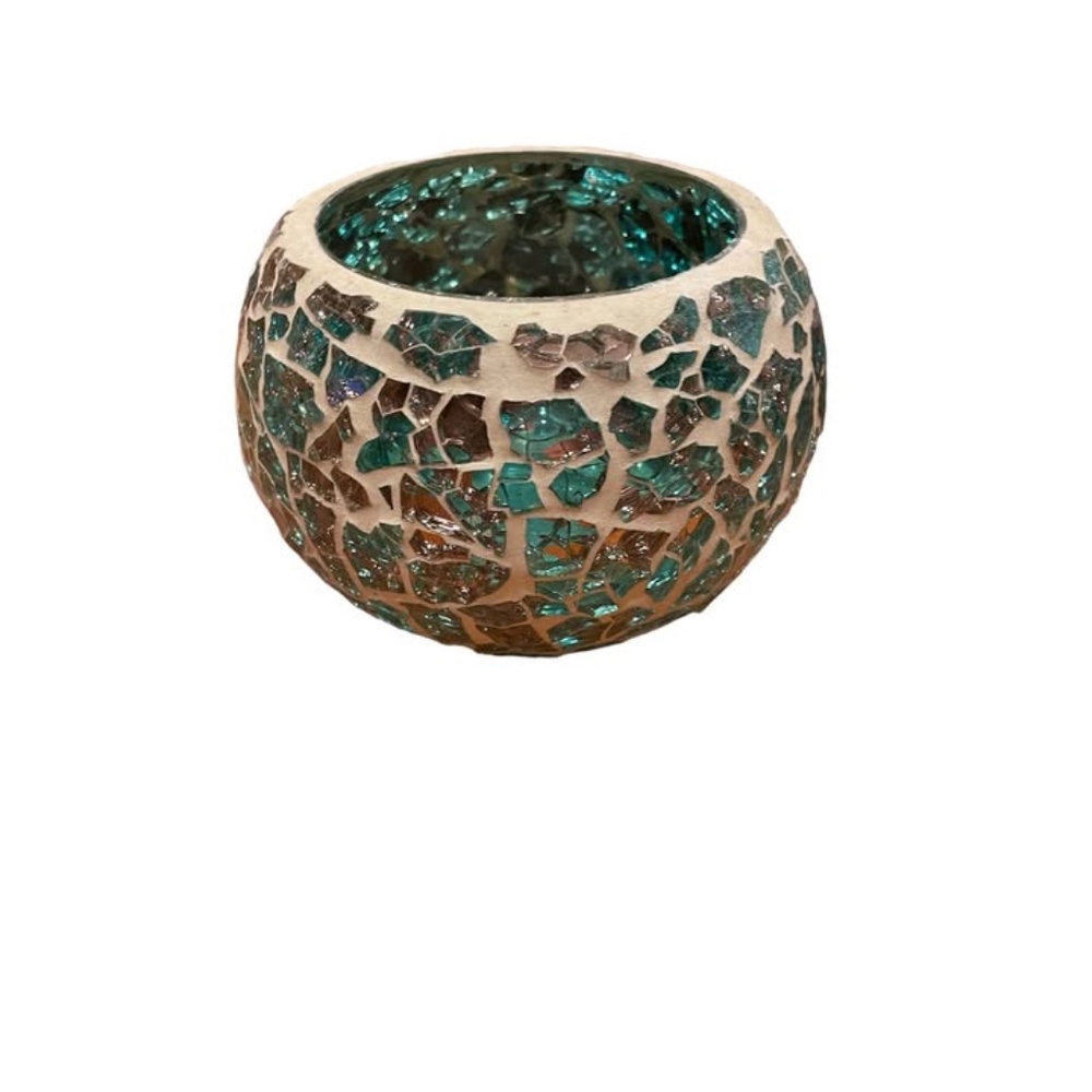 Coastal Nautical Mosaic glass candle holder Mermaid theme 4X4.5"